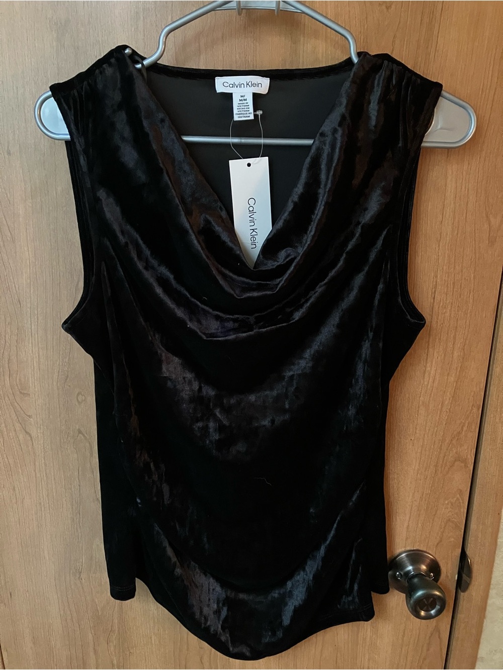 Calvin Klein Black Velvet Cowl Neck Women's Top New with Tags Medium